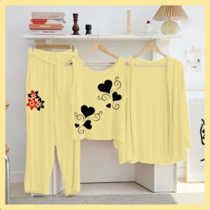 Lemon Color Printed 3 Pc Jersey Night Suit | Soft & Stylish New Arrival 26